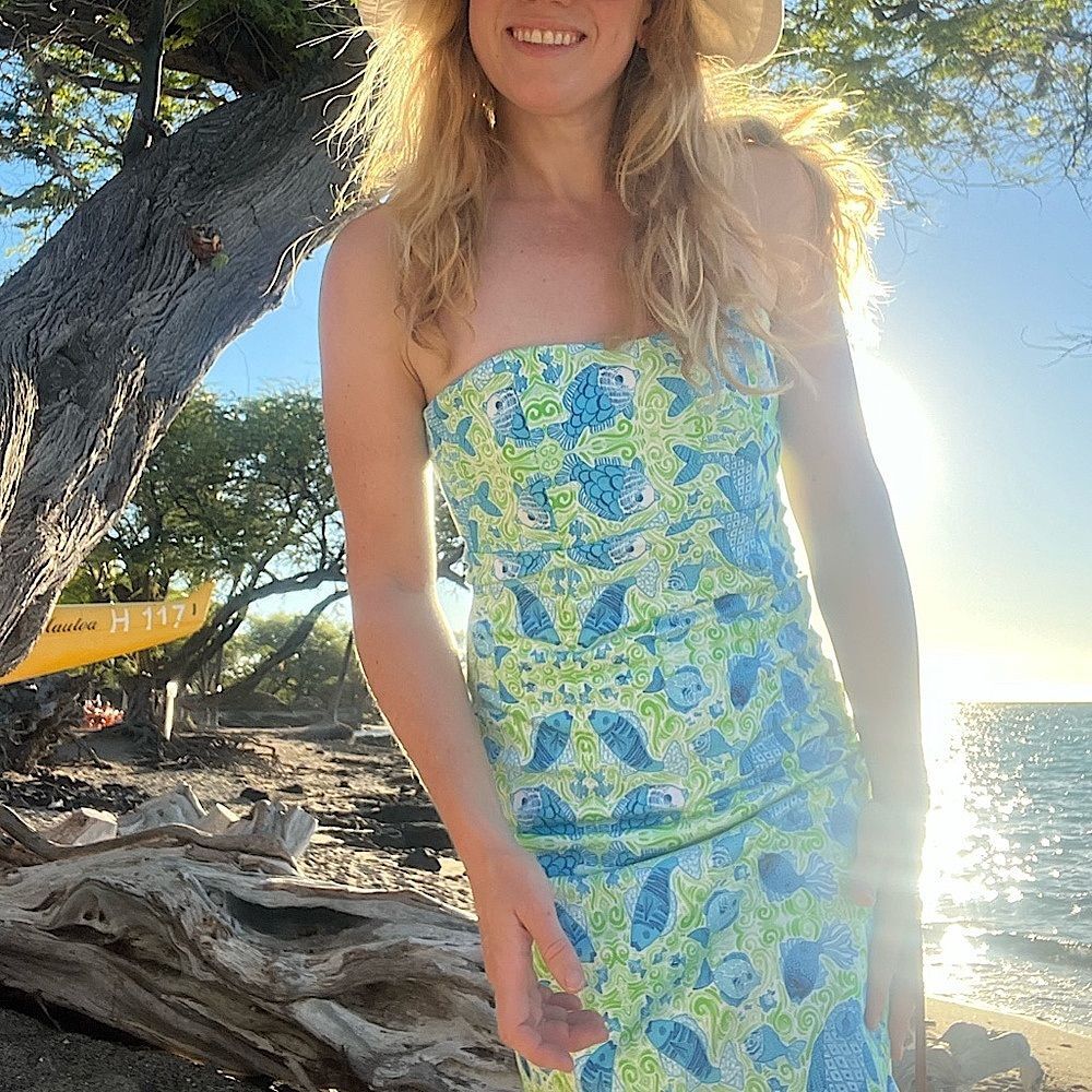Kaeli Smith Aqua Blue & Bright Green Fish Dress Size 2